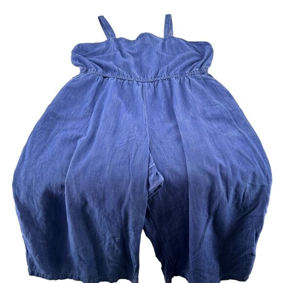 Old Navy Jumpsuit Blue Chambray Denim Pockets XL Elastic Waist Square Neck - Picture 9 of 16